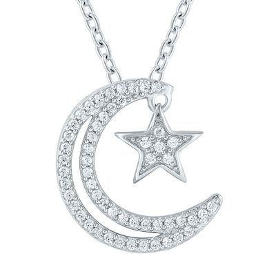 1/5 ct. tw. Diamond Moon & Star Pendant in Sterling Silver