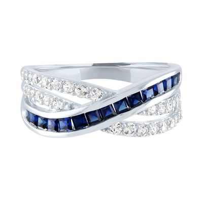 Lab-Created Blue & White Sapphire Crossover Band Sterling Silver