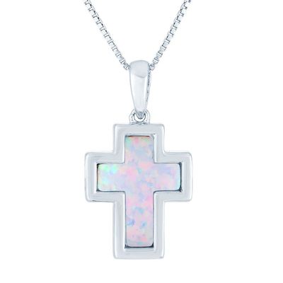 Lab-Created Opal Cross Pendant in Sterling Silver