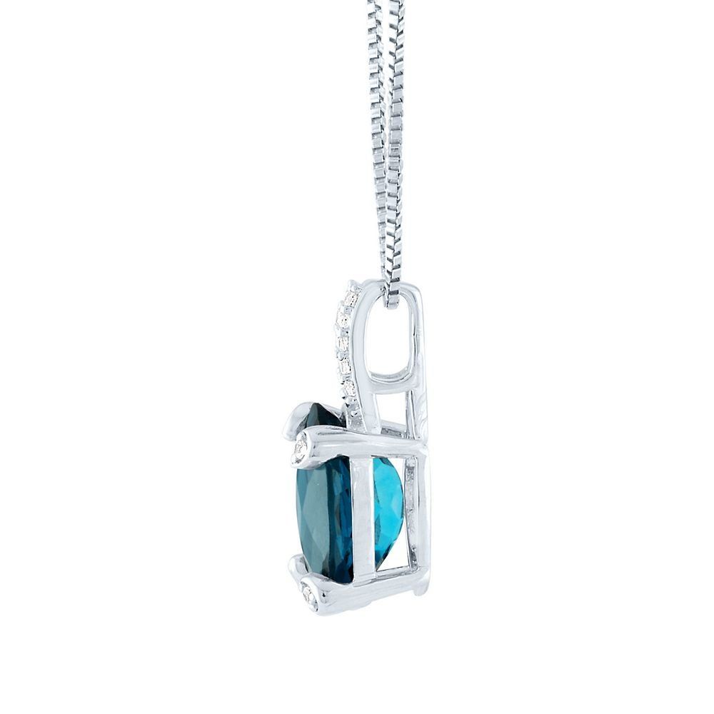 Blue Topaz & Lab-Created White Sapphire Oval Pendant in Sterling Silver