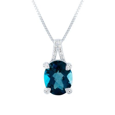 Blue Topaz & Lab-Created White Sapphire Oval Pendant in Sterling Silver