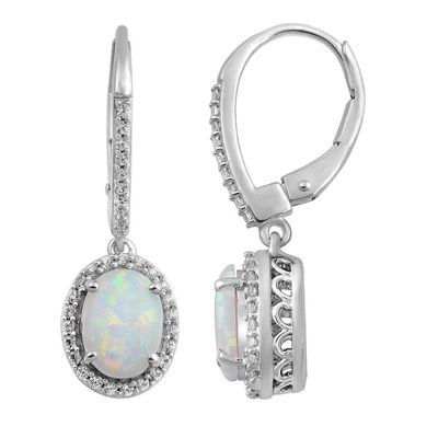Lab-Created Opal & White Sapphire Drop Earrings in Sterling Silver