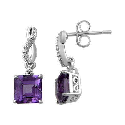 Amethyst & Lab-Created White Sapphire Drop Earrings in Sterling Silver