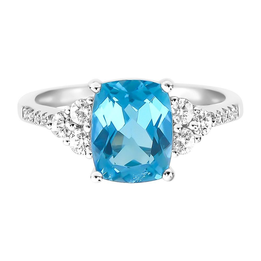 Blue Topaz, Lab-Created White Sapphire & Diamond Ring 10K Gold