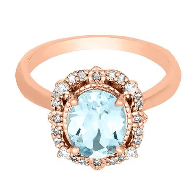 Aquamarine & 1/7 ct. tw. Diamond Ring 10K Rose Gold