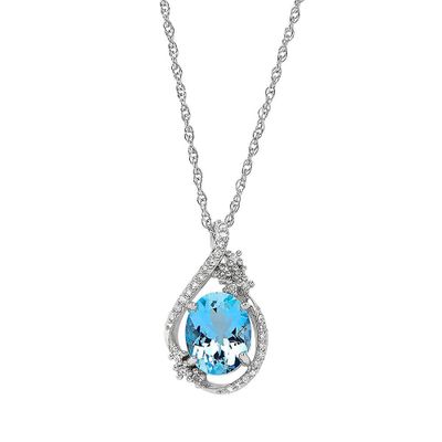 Blue Topaz & 1/10 ct. tw. Diamond Pendant in Sterling Silver