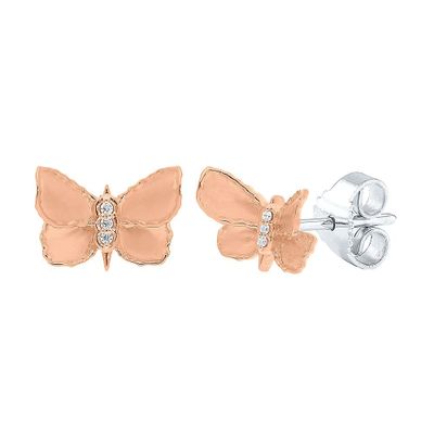 Diamond Butterfly Earrings in 10K Rose & White Gold