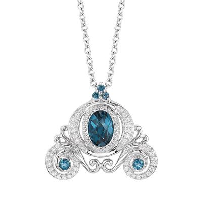 Cinderella Blue Topaz Carriage Pendant with Diamonds in Sterling Silver (1/10 ct. tw.)