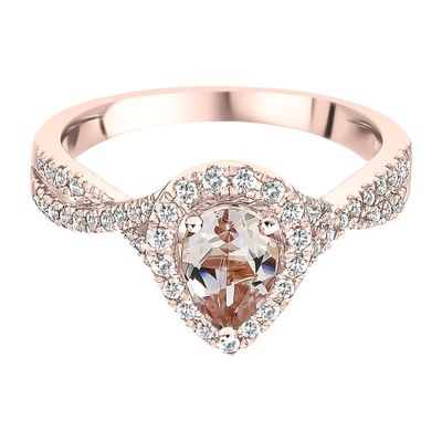 Pear-Shaped Morganite & Diamond Ring 10K Rose Gold (1/3 ct. tw.)