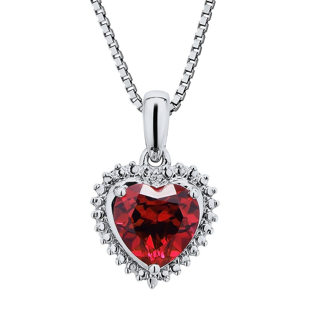 Lab-Created Ruby & Diamond Heart Pendant in Sterling Silver
