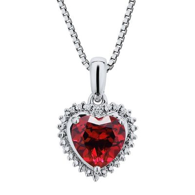 Lab-Created Ruby & Diamond Heart Pendant in Sterling Silver