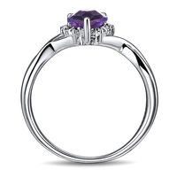 Amethyst & Diamond Heart Ring Sterling Silver