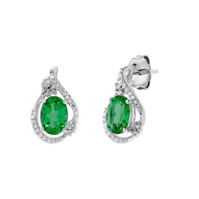 Lab-Created Emerald & Diamond Earrings in Sterling Silver