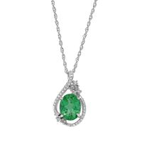 Lab-Created Emerald & 1/10 ct. tw. Diamond Pendant in Sterling Silver