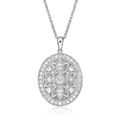 Lab-Created White Sapphire Oval Locket in Sterling Silver