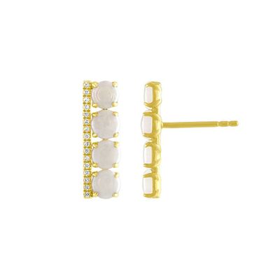 Opal & 1/10 ct. tw. Diamond Bar Earrings in 10K Yellow Gold