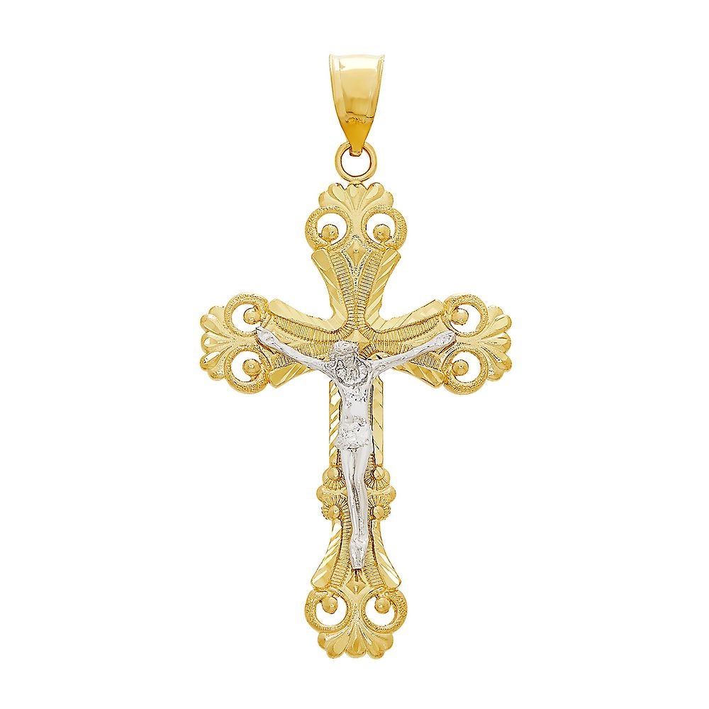 Diamond Cut Crucifix Charm in 14K Yellow & White Gold
