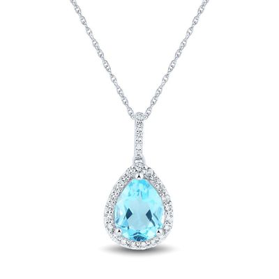 Blue Topaz & Lab-Created White Sapphire Drop Pendant in Sterling Silver