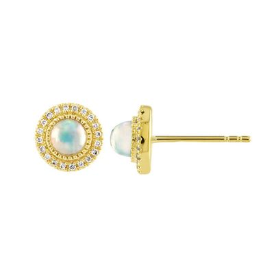 Opal & 1/10 ct. tw. Diamond Earrings in 10K Yellow Gold