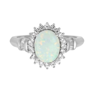 Lab-Created Opal & White Sapphire Halo Ring Sterling Silver