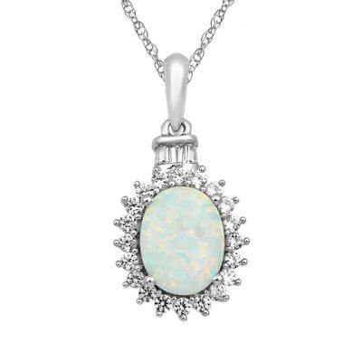 Lab-Created Opal & White Sapphire Halo Pendant in Sterling Silver