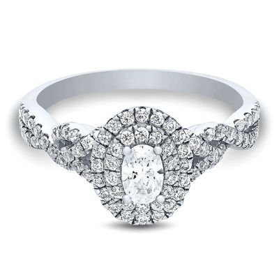 1 ct. tw. Diamond Halo Oval Engagement Ring 14K White Gold