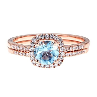 Aquamarine & 1/4 ct. tw. Diamond Engagement Ring Set 14K Rose Gold