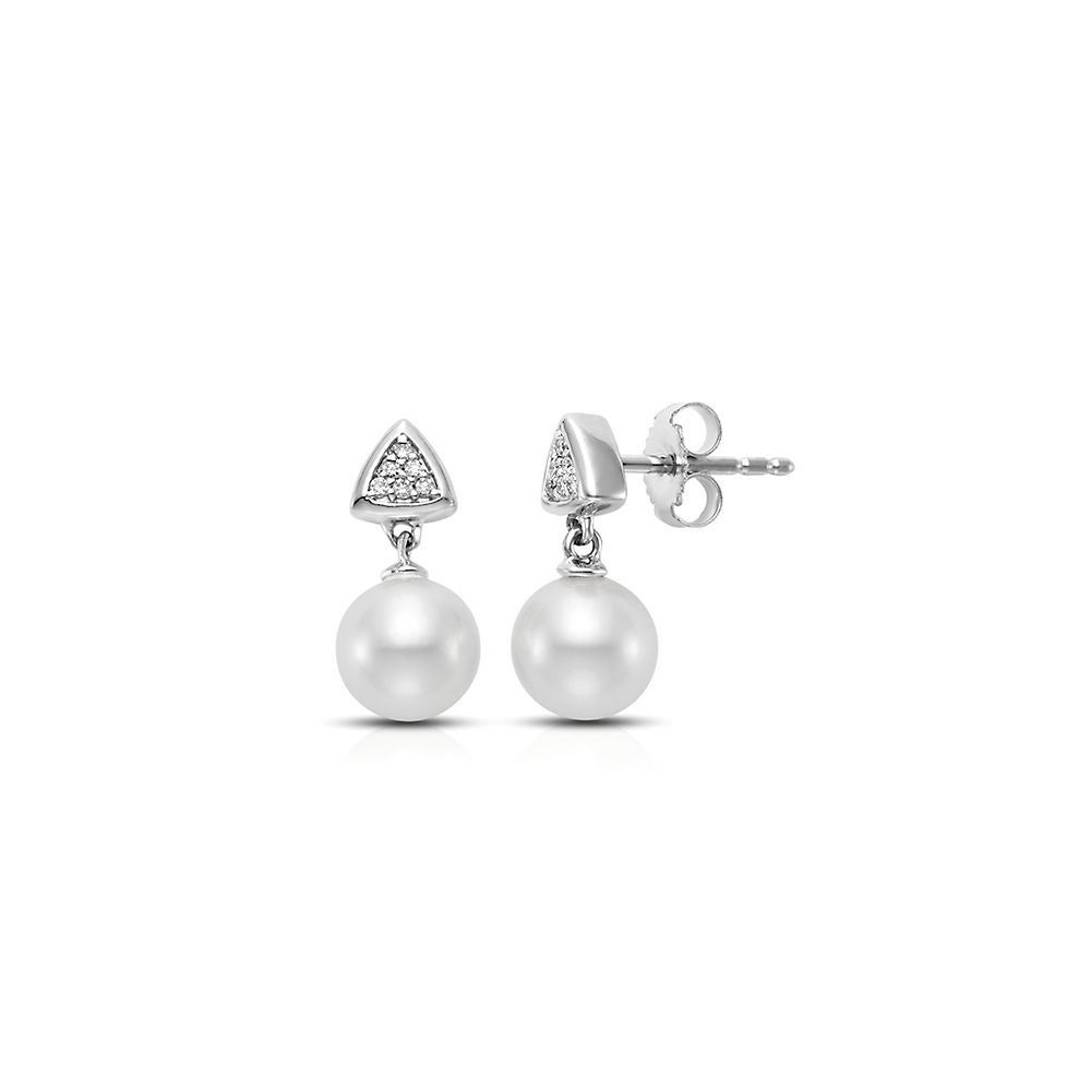 Freshwater Cultured Pearl & Diamond Drop Earrings in 14K White Gold