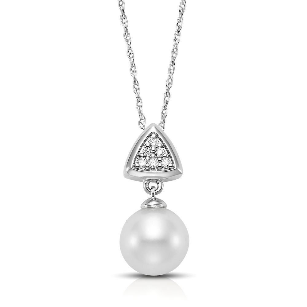 Freshwater Cultured Pearl & Diamond Pendant in 14K White Gold