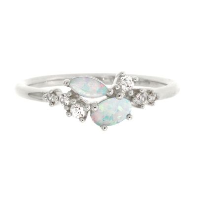 Lab-Created Opal & White Sapphire Stack Ring Sterling Silver