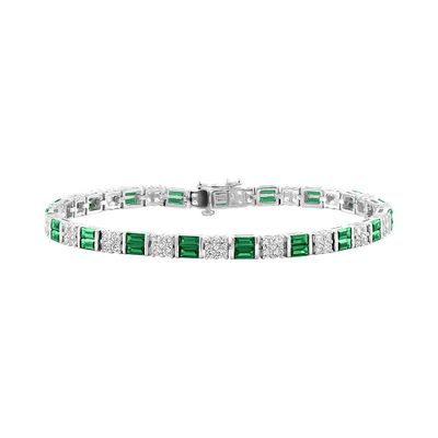 Lab-Created Emerald & White Sapphire Bracelet in Sterling Silver