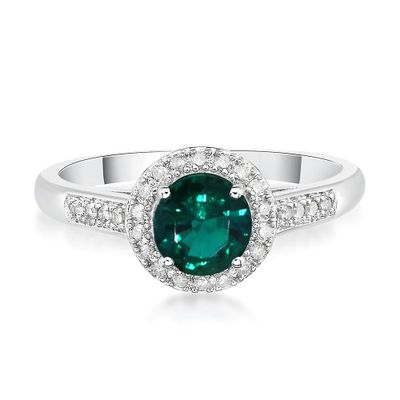 Lab-Created Emerald & 1/8 ct. tw. Diamond Ring Sterling Silver