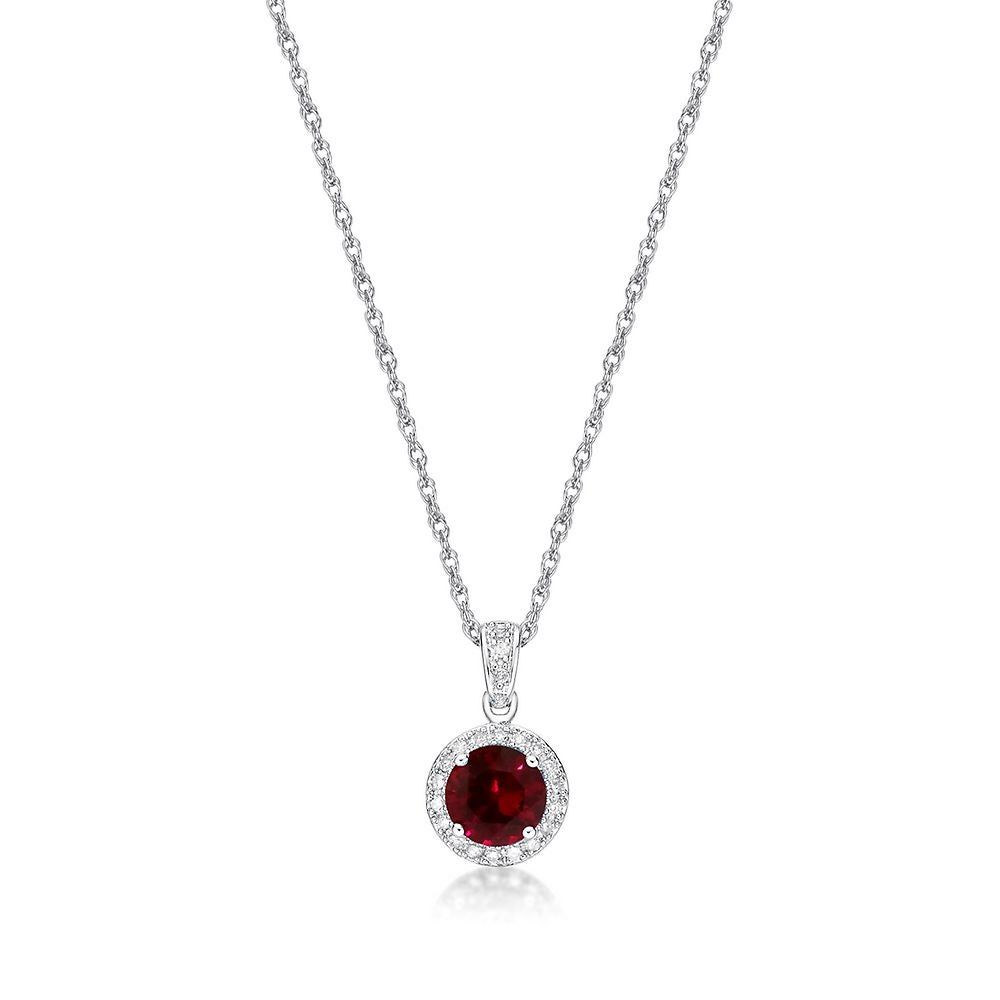 Lab-Created Ruby & 1/10 ct. tw. Diamond Pendant in Sterling Silver