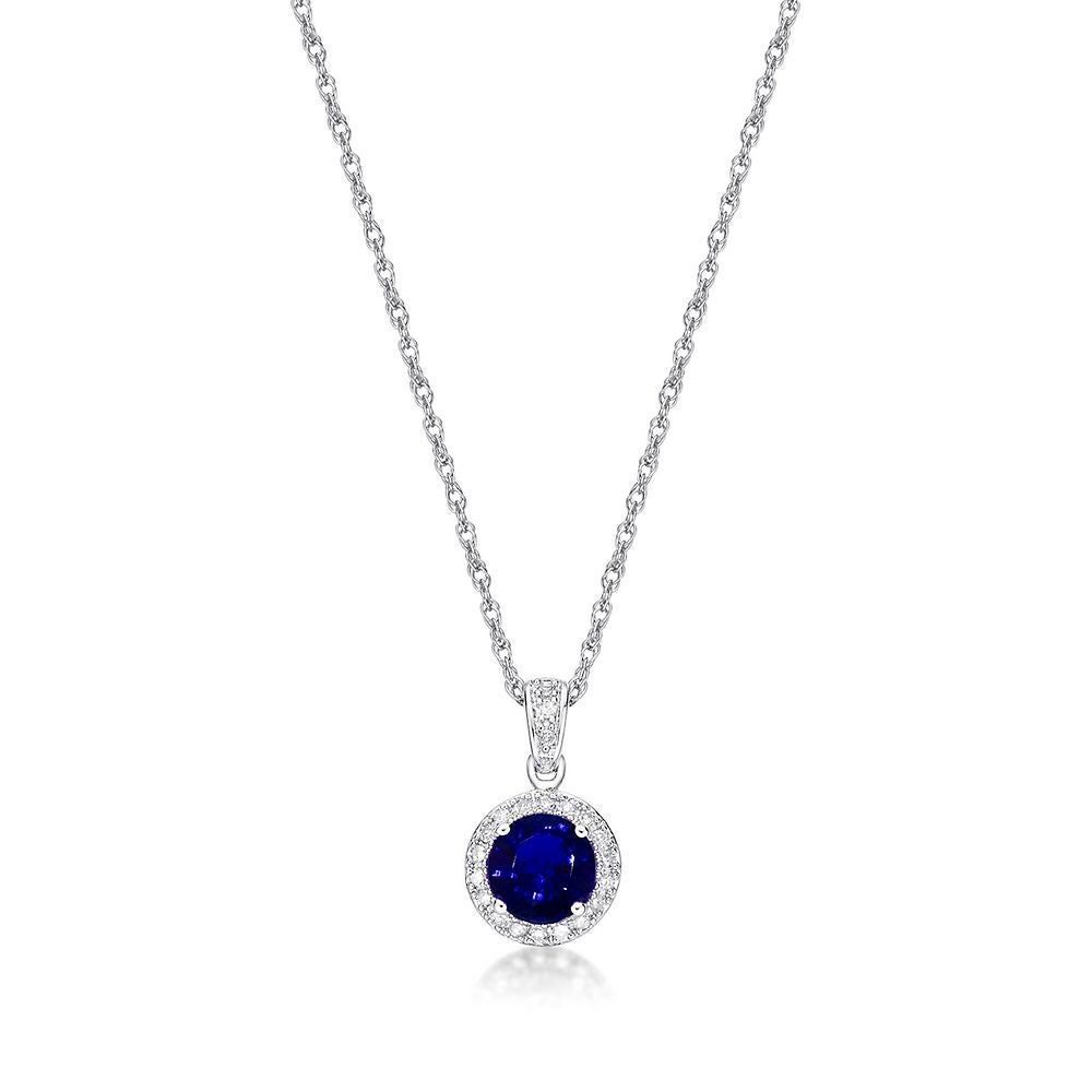 Lab-Created Sapphire & 1/10 ct. tw. Diamond Pendant in Sterling Silver