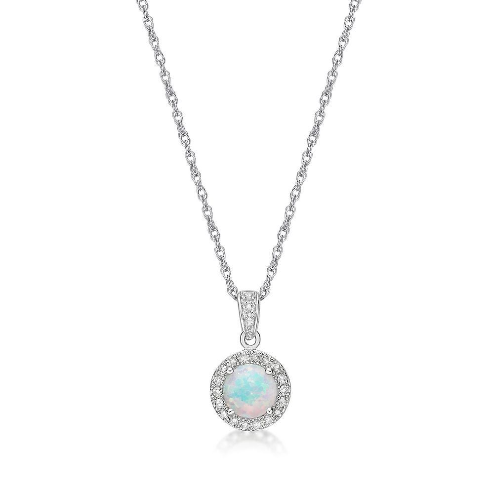 Opal & 1/10 ct. tw. Diamond Pendant in Sterling Silver