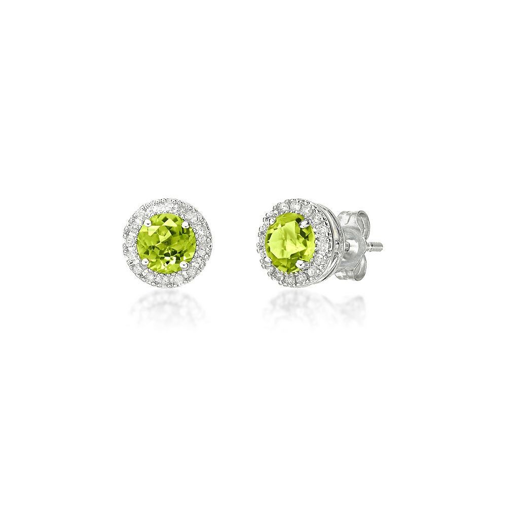 Peridot & Diamond Halo Stud Earrings in Sterling Silver (1/7 ct. tw.)