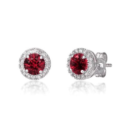 Lab-Created Ruby & 1/7 ct. tw. Diamond Earrings in Sterling Silver