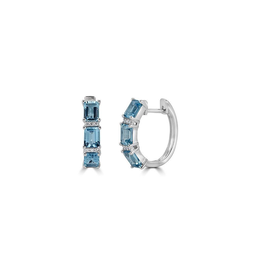 Aquamarine & Diamond Hoop Earrings in 10K White Gold