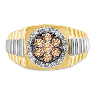 Men's 3/4 ct. tw. Champagne & White Diamond Ring 10K Yellow Gold