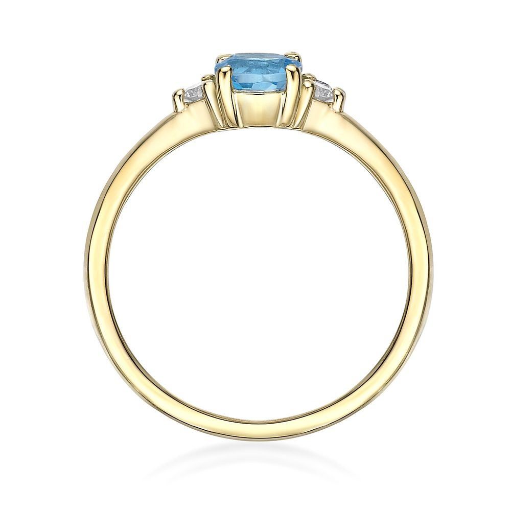 Swiss Blue Topaz & Diamond Ring 10K Yellow Gold