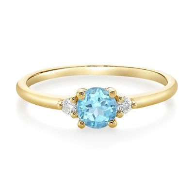 Swiss Blue Topaz & Diamond Ring 10K Yellow Gold
