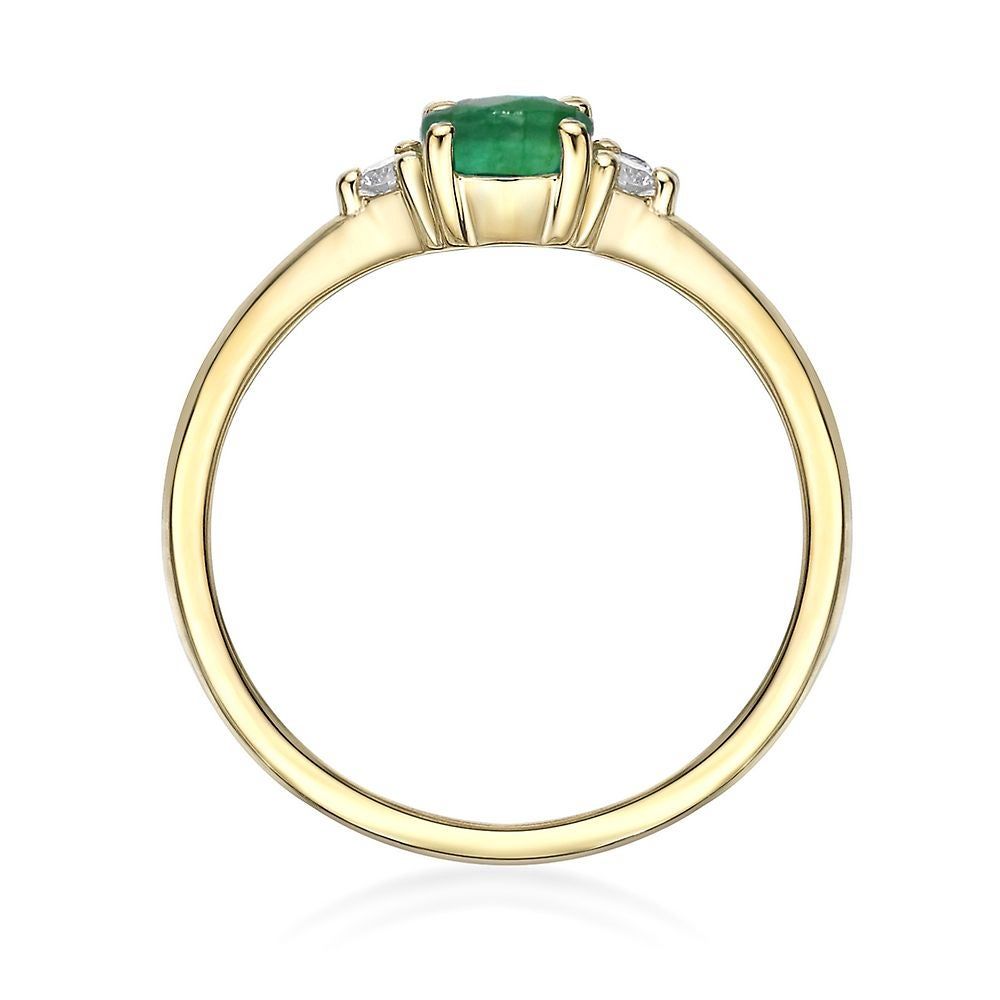 Emerald & Diamond Ring 10K Yellow Gold