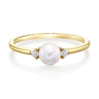 Freshwater Cultured Pearl & Diamond Ring 10K Yellow Gold
