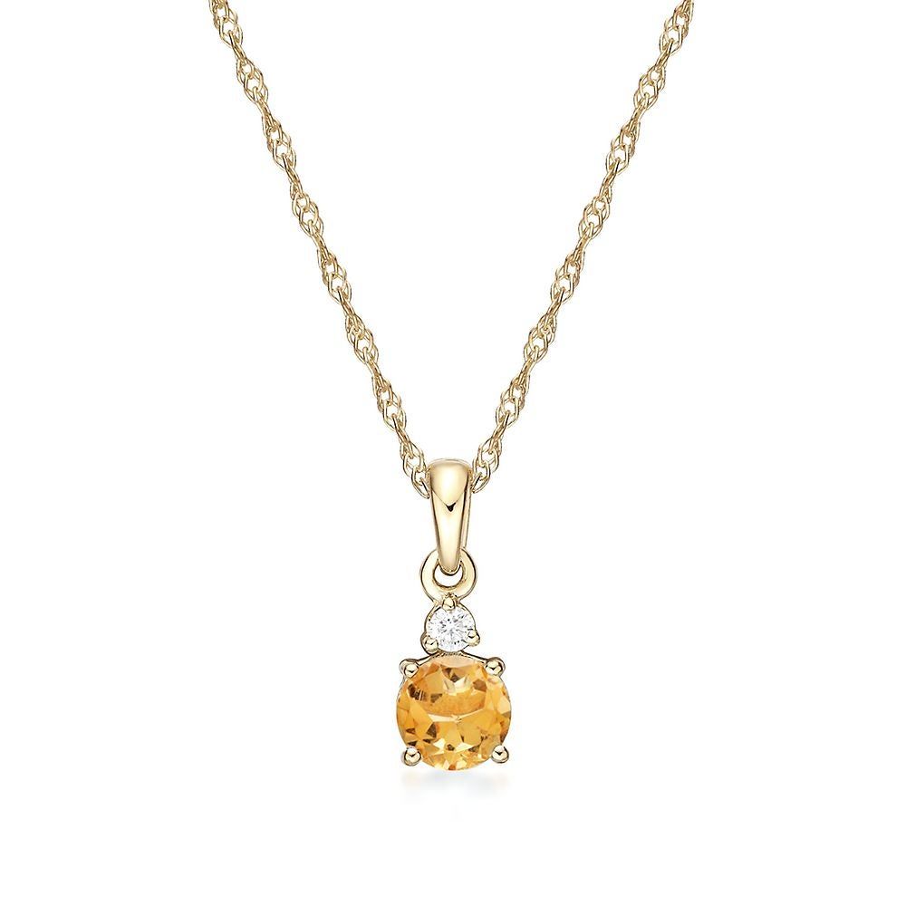 Citrine & Diamond Pendant in 10K Yellow Gold