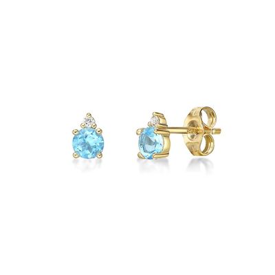 Swiss Blue Topaz & Diamond Stud Earrings in 10K Yellow Gold