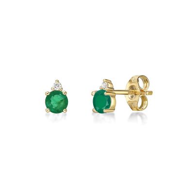 Emerald & Diamond Earrings in 10K Yellow Gold