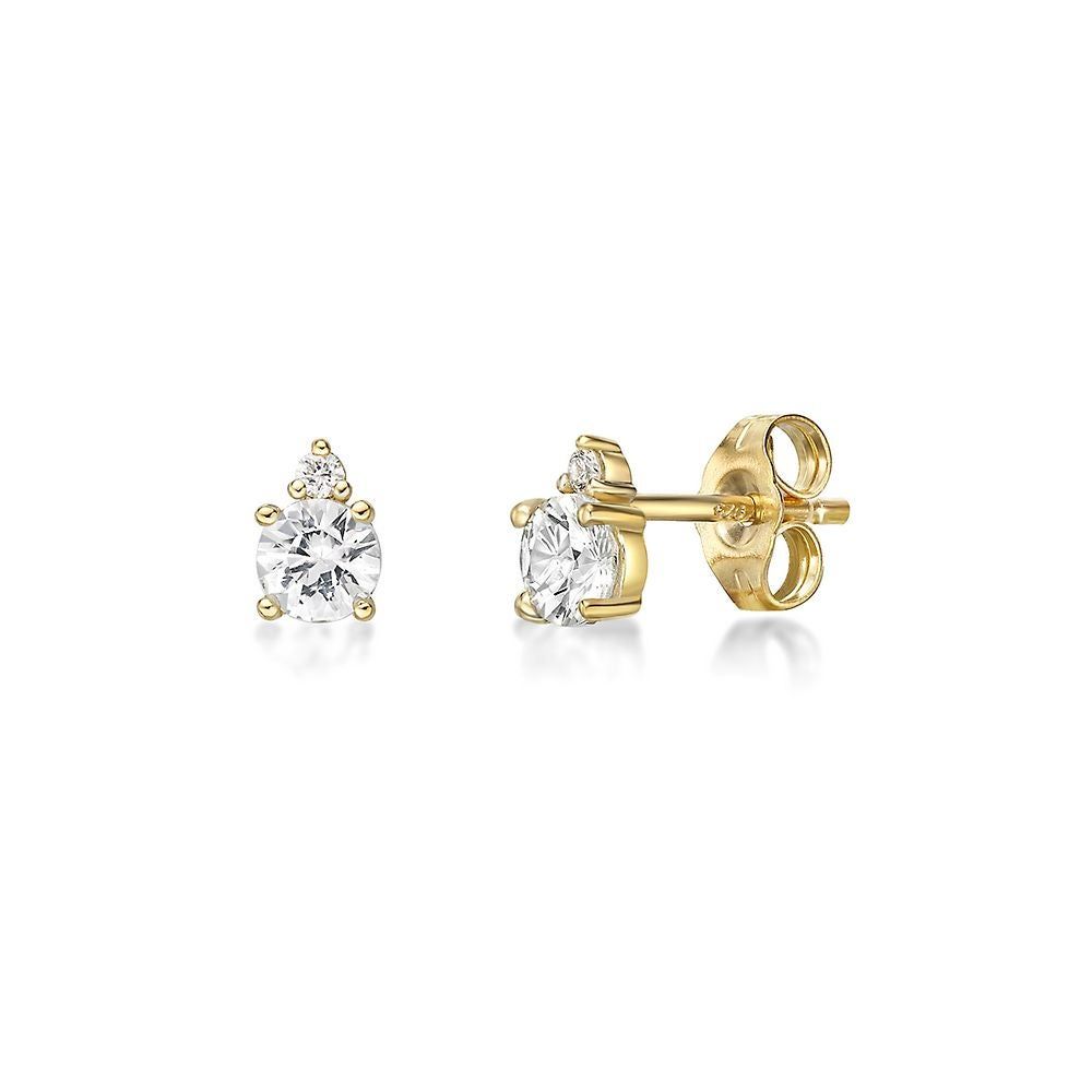 White Sapphire & Diamond Earrings in 10K Gold