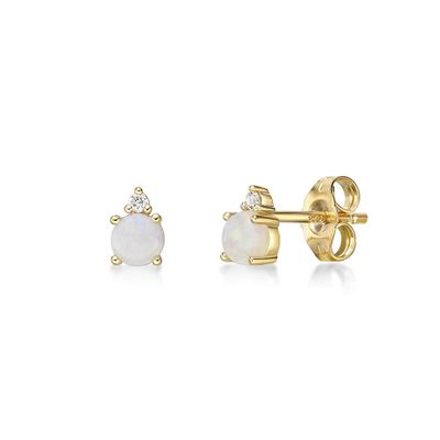 Opal & Diamond Stud Earrings in 10K Yellow Gold