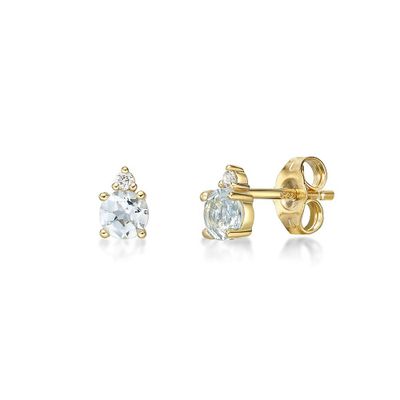Aquamarine & Diamond Earrings in 10K Yellow Gold