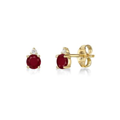 Ruby & Diamond Stud Earrings in 10K Yellow Gold